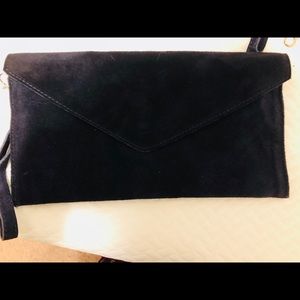 Navy suede clutch